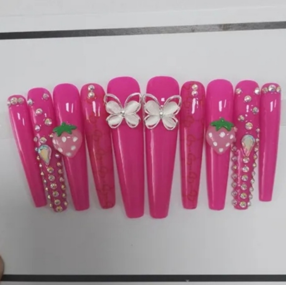 Pink Press on Nails Handmade